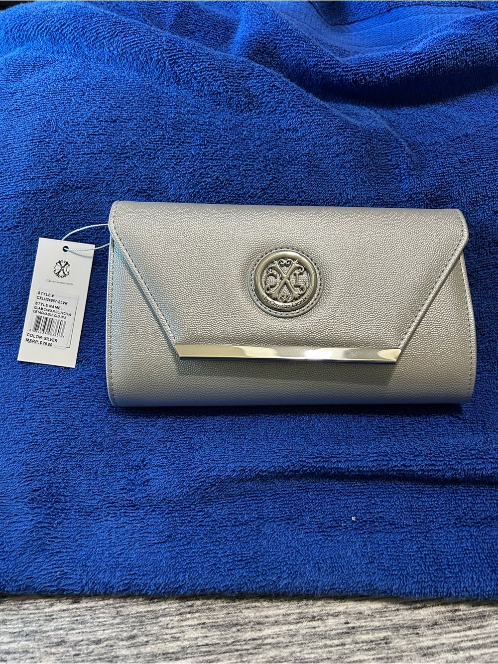 CXL Christian Lacroix Clutch Envelope Evening Bag in Silver 5.5x9.5